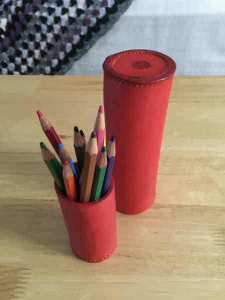Red leather round pencial case