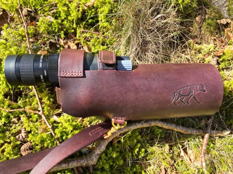 Leather carrying case for a spotting scope