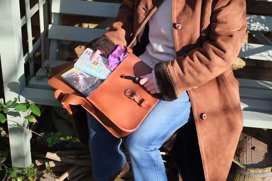 Large leather shoulder bag open