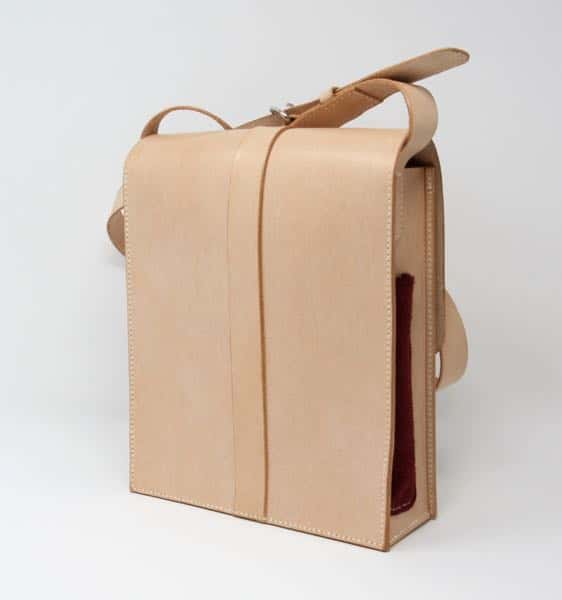 Rear of artist's sketch bag against white background