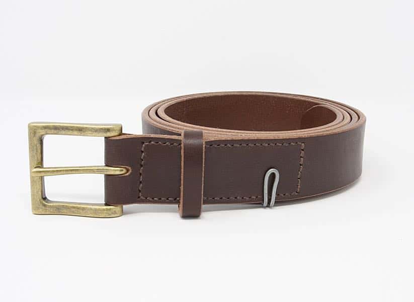 Bridle butt leather belt with anitque brass buckle