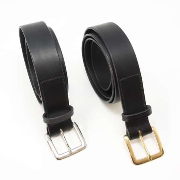 Italian black leather belts with brass buckle and silver buckle