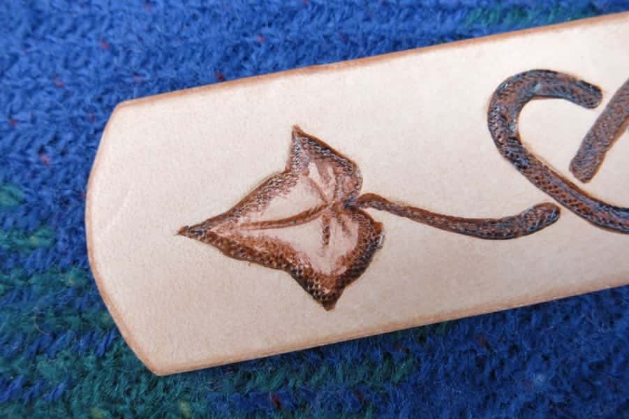 Detail of ivy leaf leather bookmark