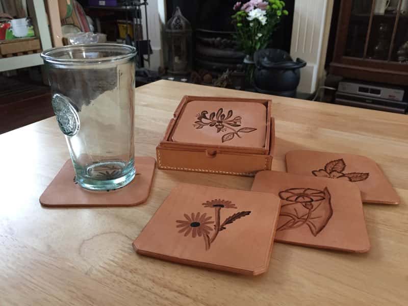 Square leather drinks coasters with presentation box