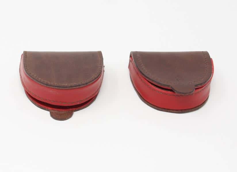 Leather coin catcher purse shown top and bottom